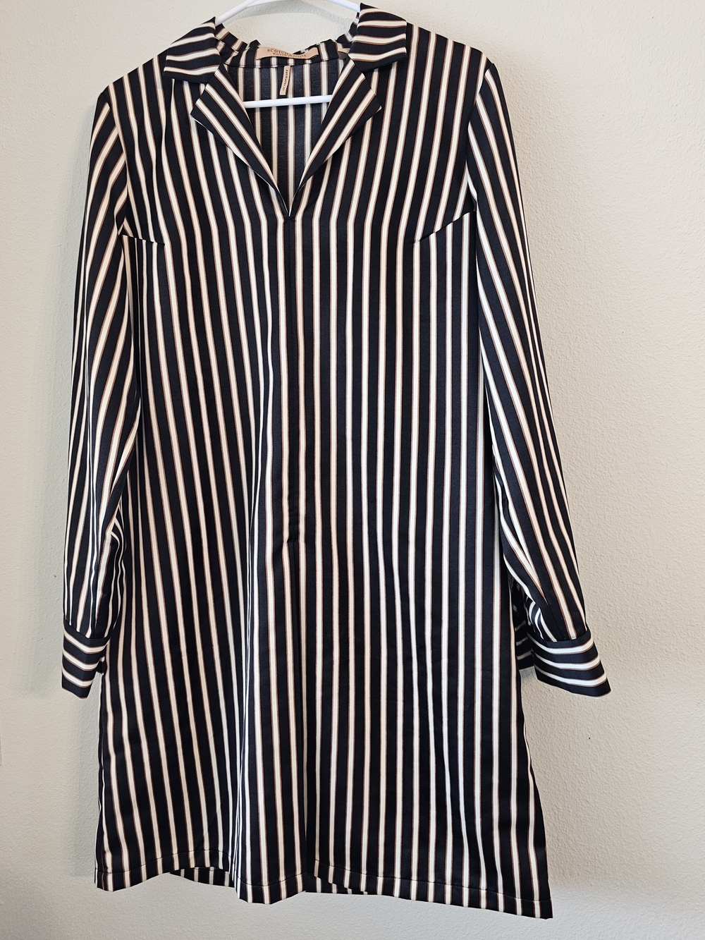 Scotch & Soda Black and White Striped Midi Shirt Dress